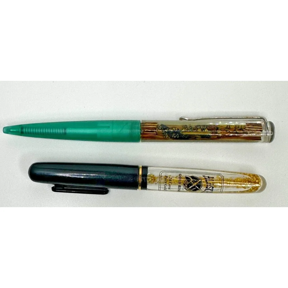 Alaska Gold Flake Pen Floating Wisconsin Dells Horse Wagon Lost Canyon Set 2 Vtg